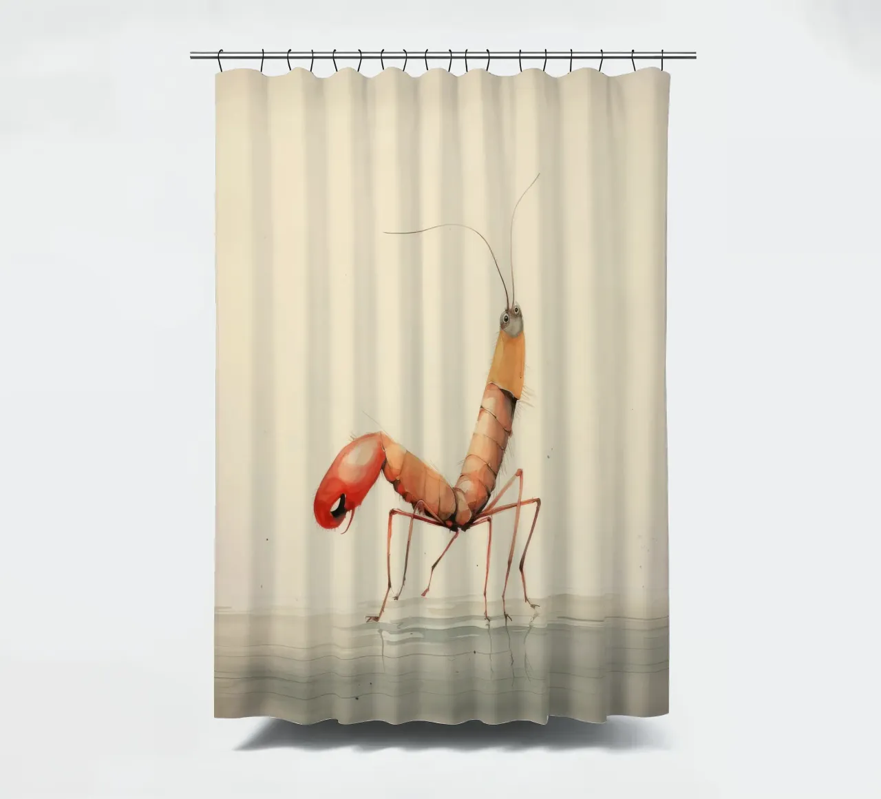 Minimal Shrimp 3 shower curtain by Minimal Animal Art