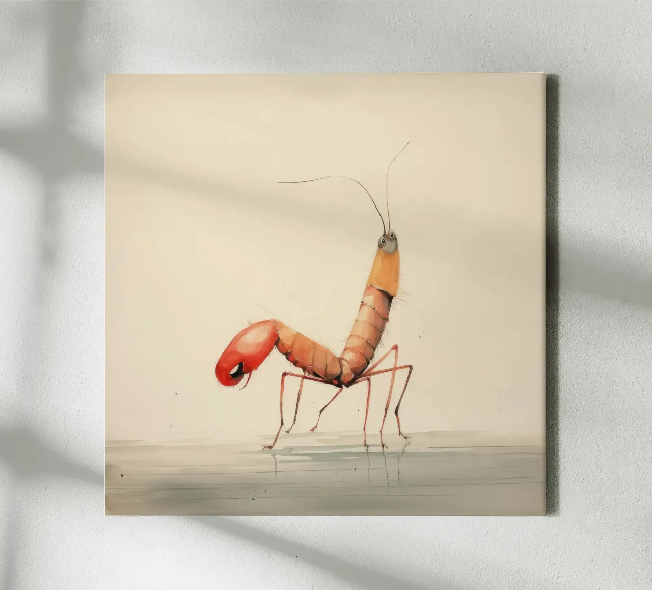 Minimal Shrimp 3 canvas by Minimal Animal Art