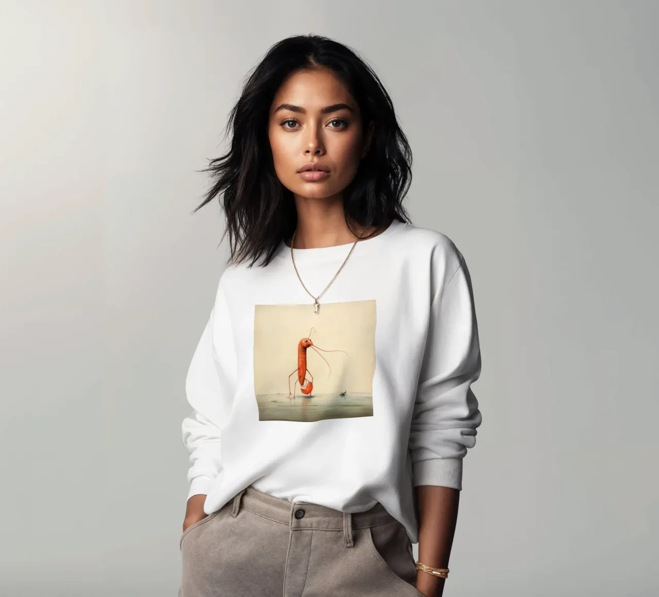 Minimale garnalen 1 sweatshirt van Minimal Animal Art