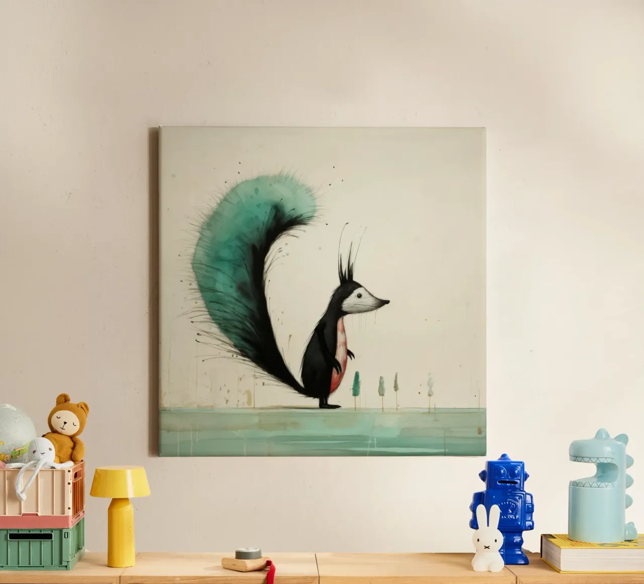Minimal Skunk 3 canvas by Minimal Animal Art