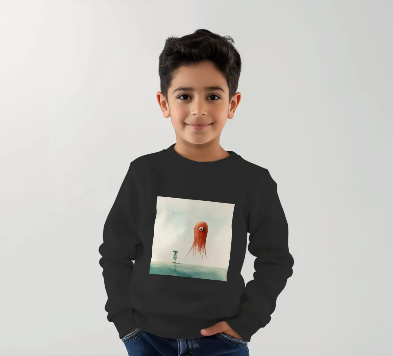 Calamaro minimo 2 felpa bambino da Minimal Animal Art