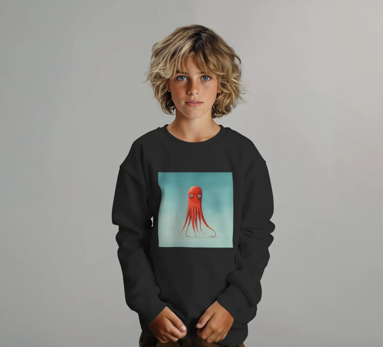 Calamaro minimo 4 felpa bambino da Minimal Animal Art