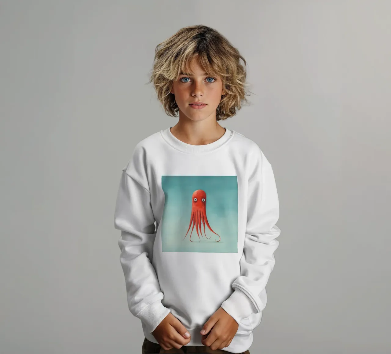 Calamaro minimo 4 felpa bambino da Minimal Animal Art