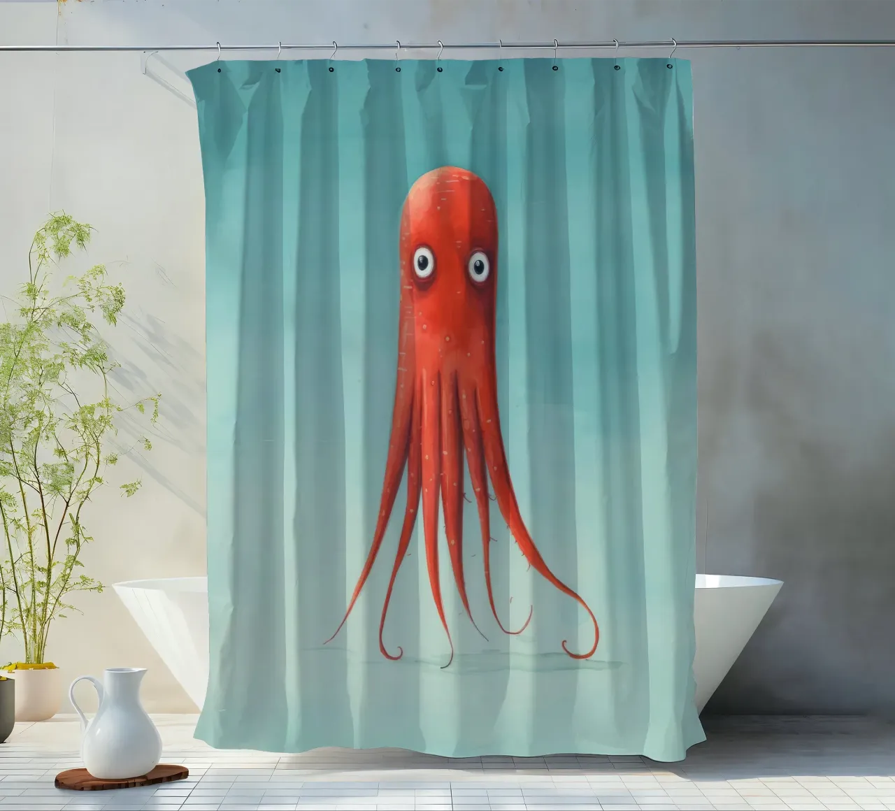 Minimum inktvis 4 douchegordijn van Minimal Animal Art