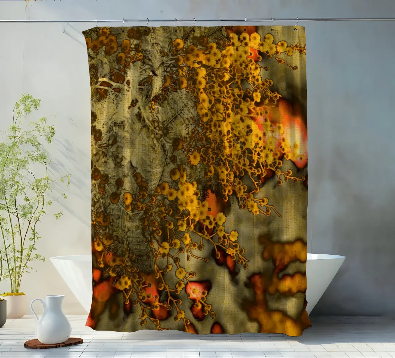 Stylized mimosa shower curtain by Teresa André