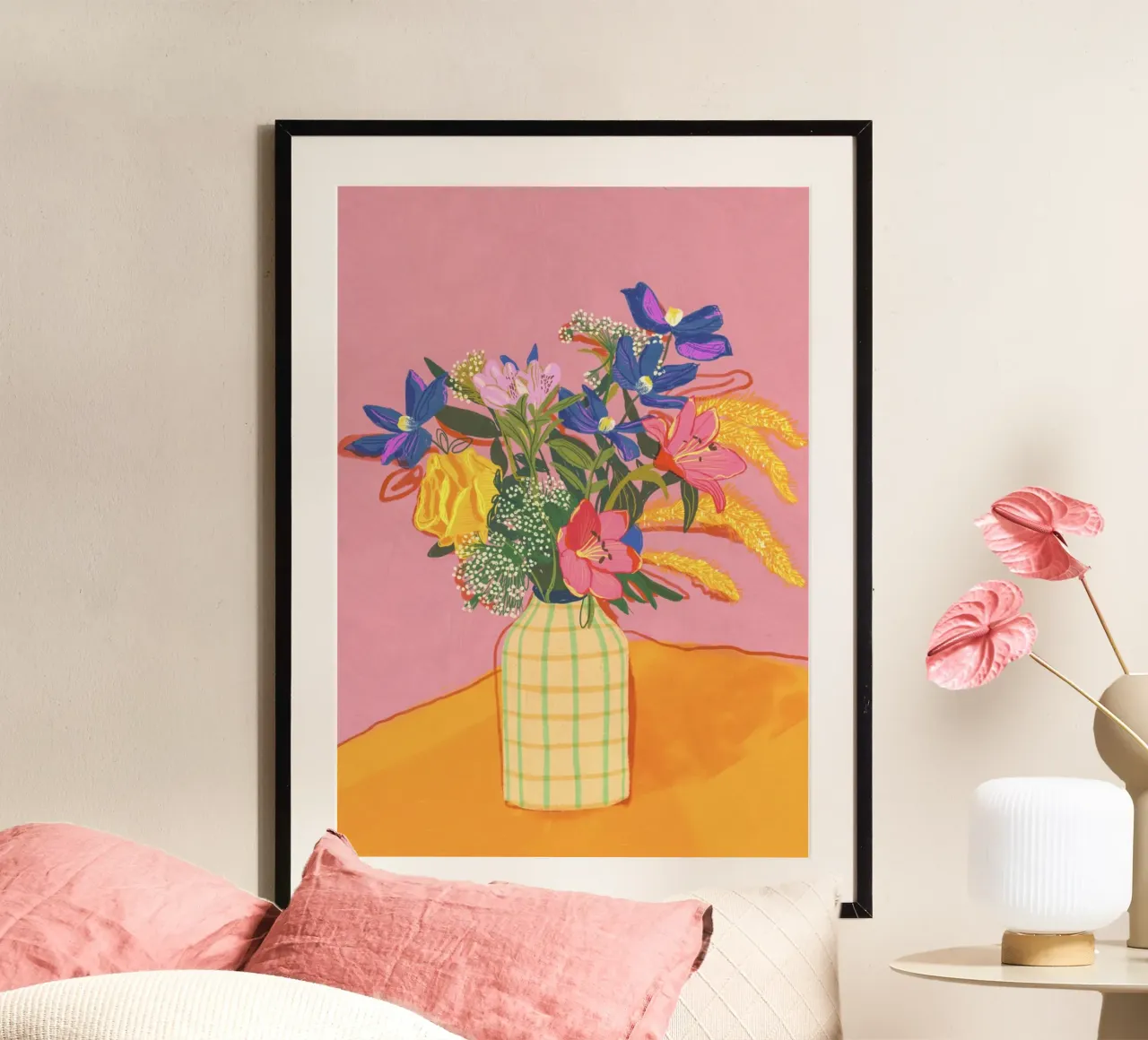 Flowers of July poster con telaio in legno da GigiRosado