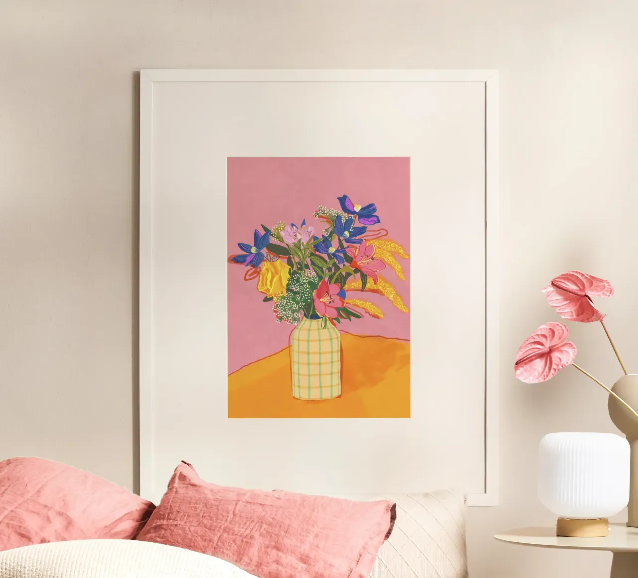 Flowers of July poster con telaio in legno da GigiRosado