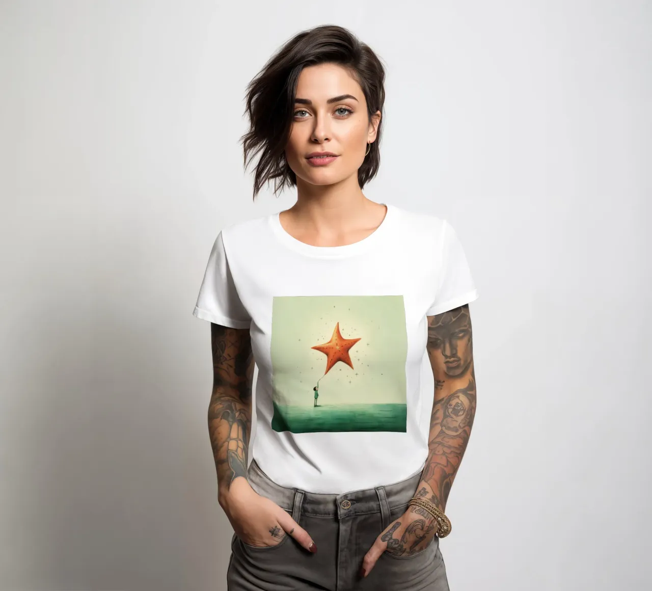 Minimal Starfish 2 women's fitted t-shirt by Minimal Animal Art