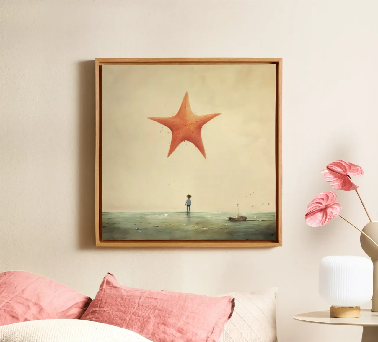 Minimale zeester 3 canvas met Baklijst van Minimal Animal Art