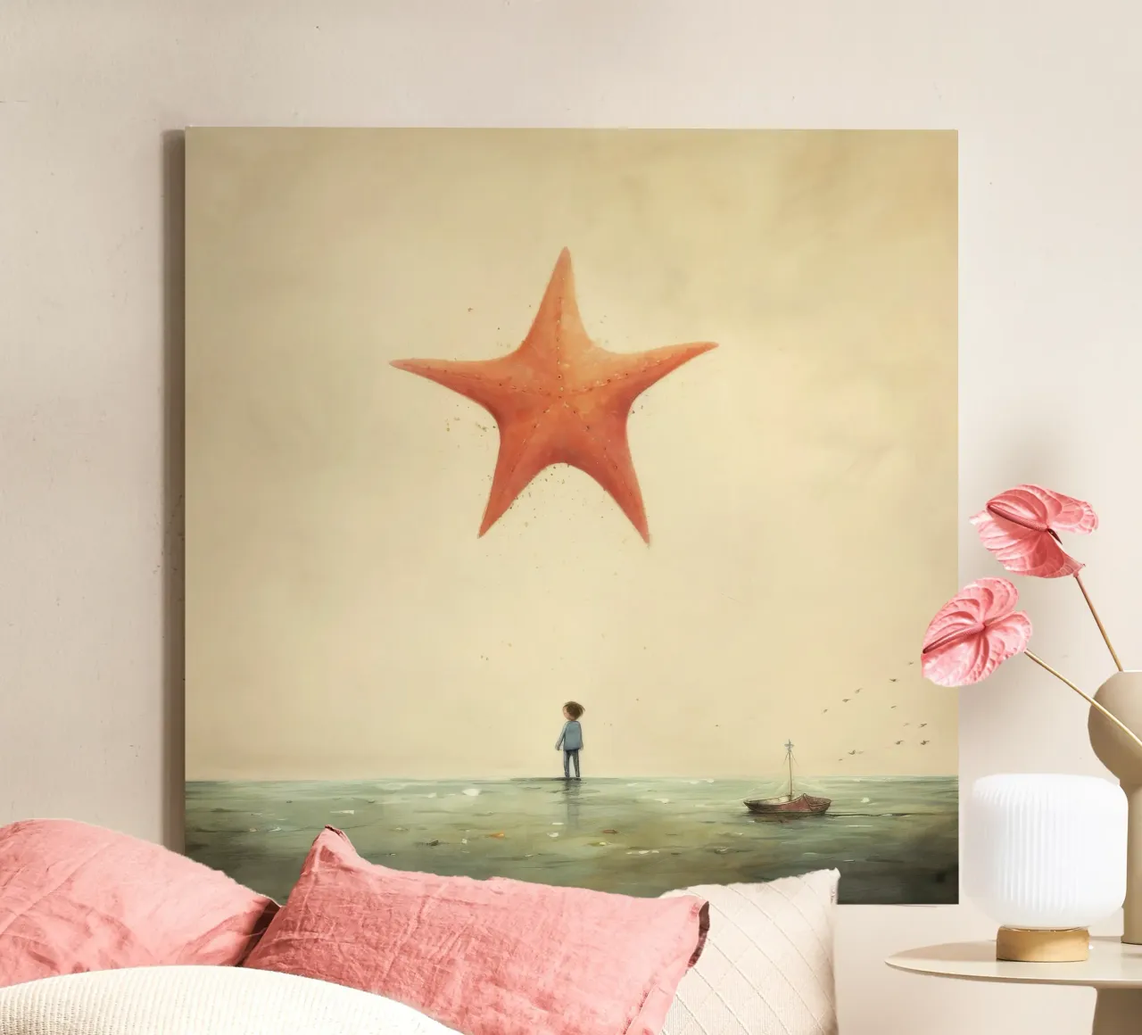 Minimale zeester 3 canvas met Baklijst van Minimal Animal Art