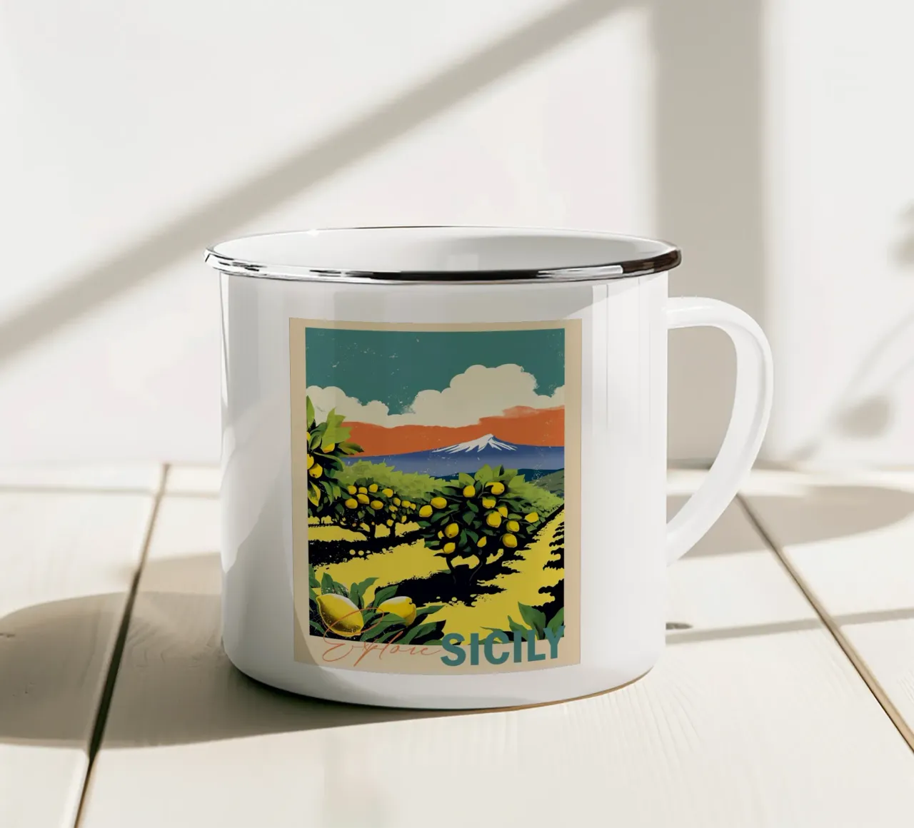 Explore Sicily tazza in smalto da Indigo Rain
