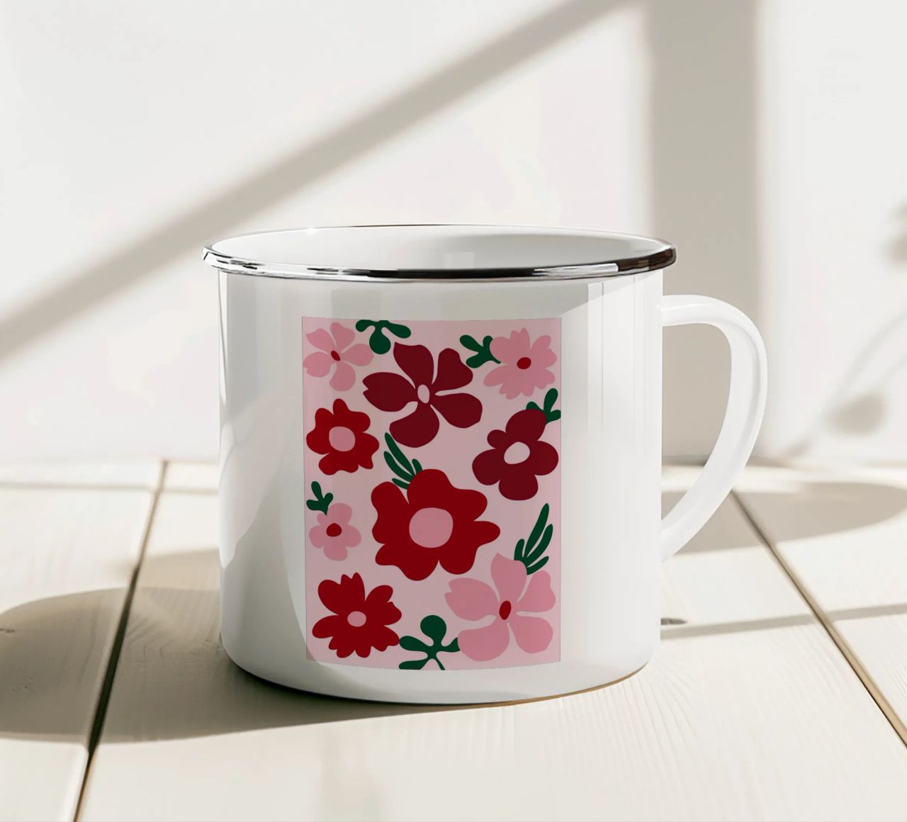 Fiori astratti, fiori rossi e colorati tazza in smalto da pdigitalprints