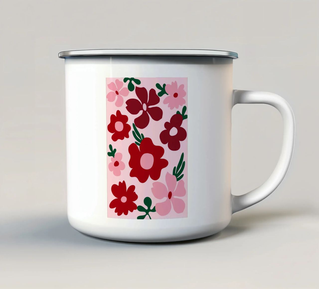 Fiori astratti, fiori rossi e colorati tazza in smalto da pdigitalprints