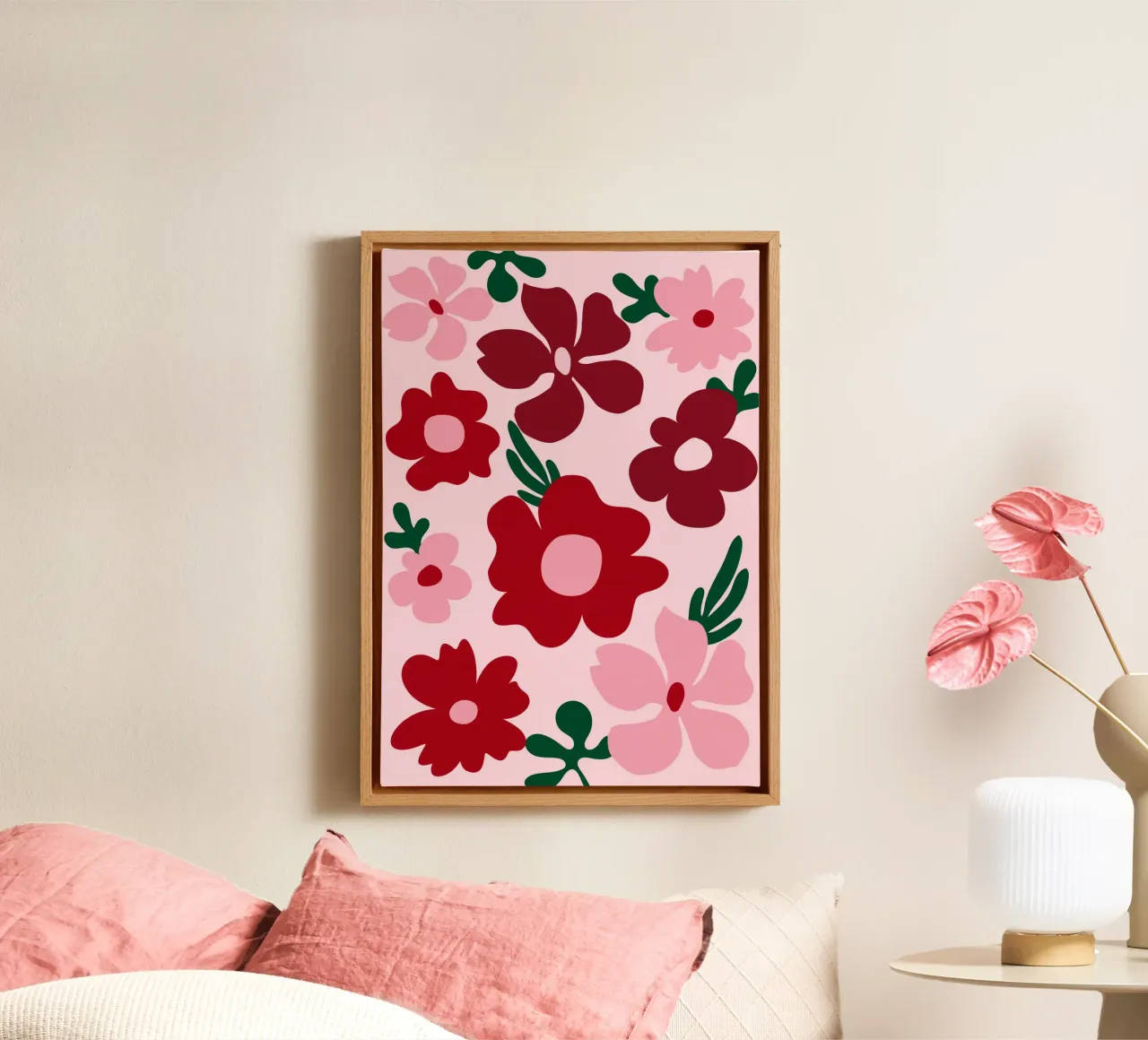 Fiori astratti, fiori rossi e colorati tela con Cornice a cassetta da pdigitalprints