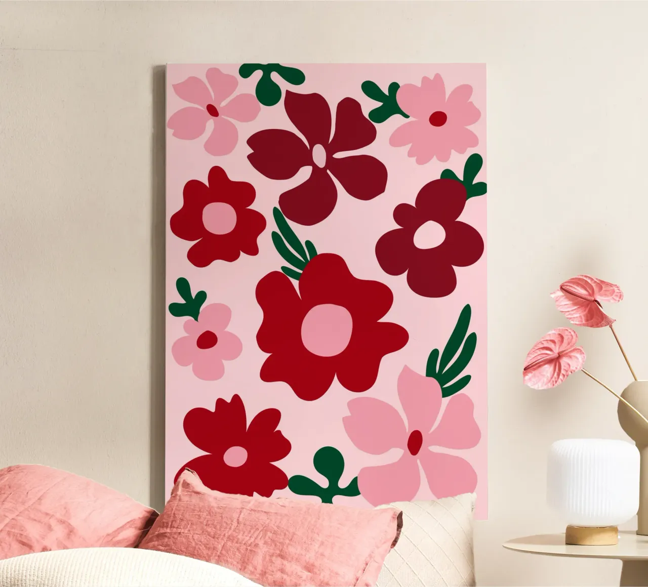 Fiori astratti, fiori rossi e colorati tela con Cornice a cassetta da pdigitalprints