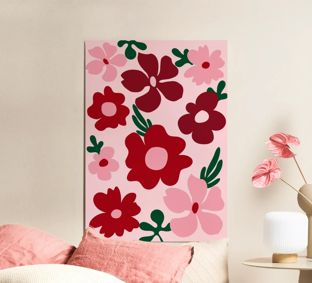 Fiori astratti, fiori rossi e colorati poster con telaio in alluminio da pdigitalprints