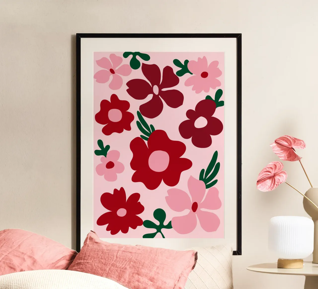 Fiori astratti, fiori rossi e colorati poster con telaio in alluminio da pdigitalprints