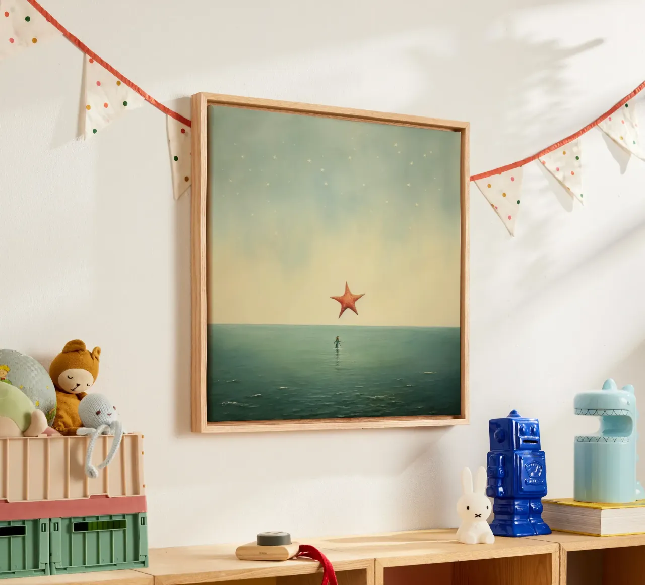 Minimale zeester 1 canvas met Baklijst van Minimal Animal Art