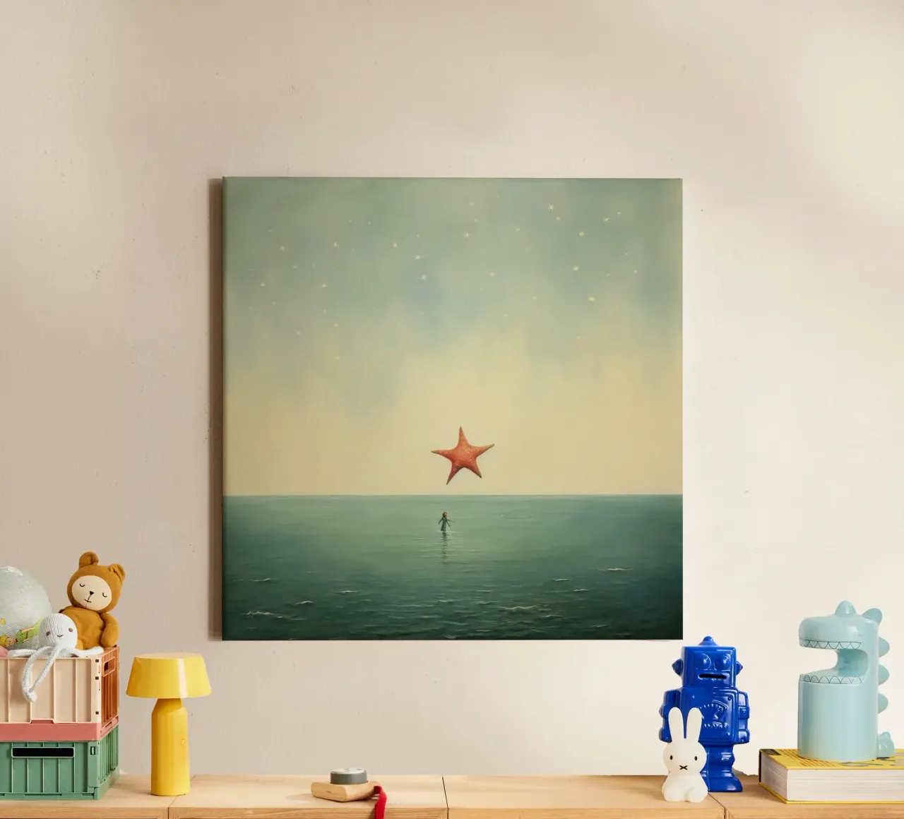 Minimale zeester 1 canvas met Baklijst van Minimal Animal Art