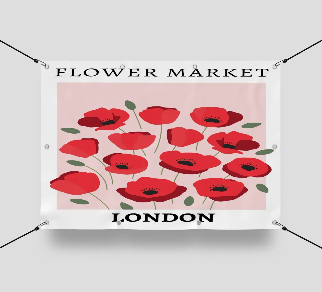 Mercato dei fiori di Londra, design floreale rosso telo in pvc da pdigitalprints