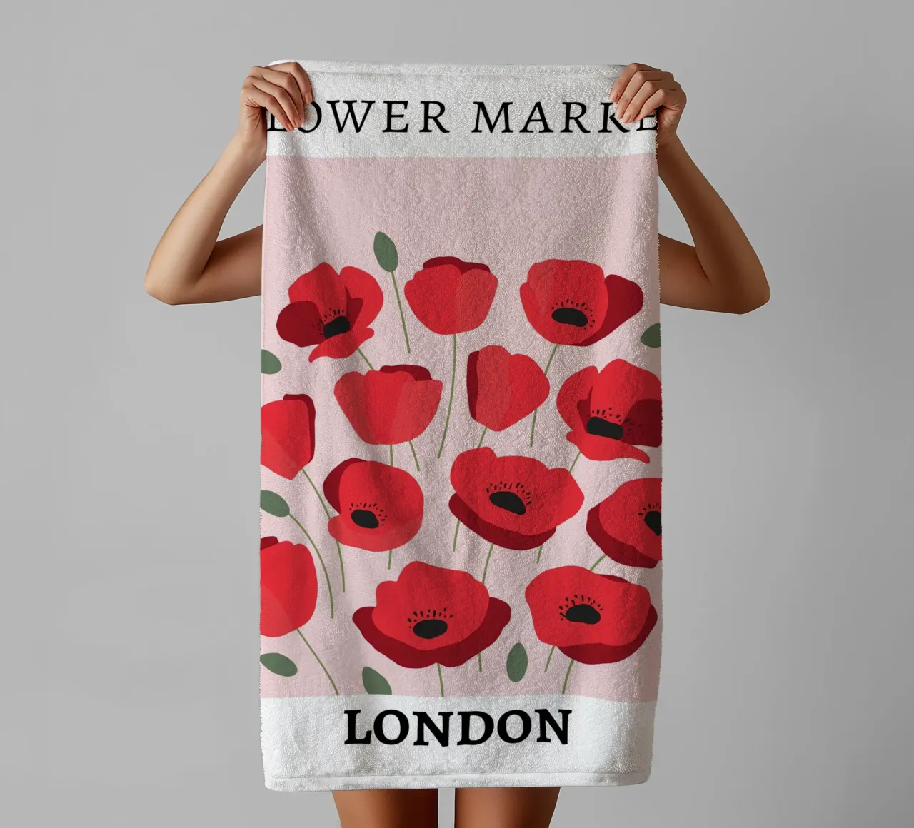 Mercato dei fiori di Londra, design floreale rosso asciugamano da bagno da pdigitalprints