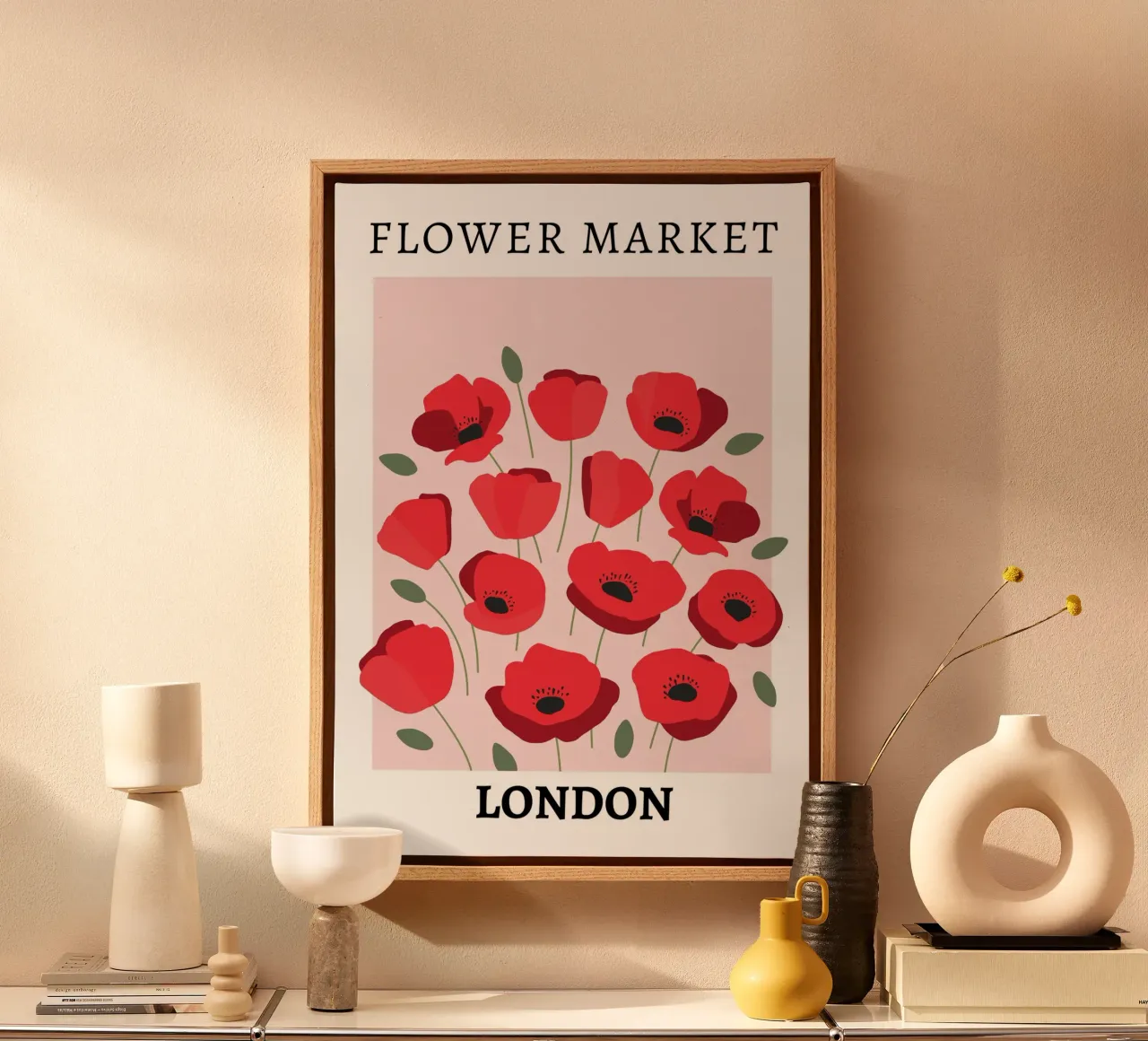 Mercato dei fiori di Londra, design floreale rosso tela da pdigitalprints