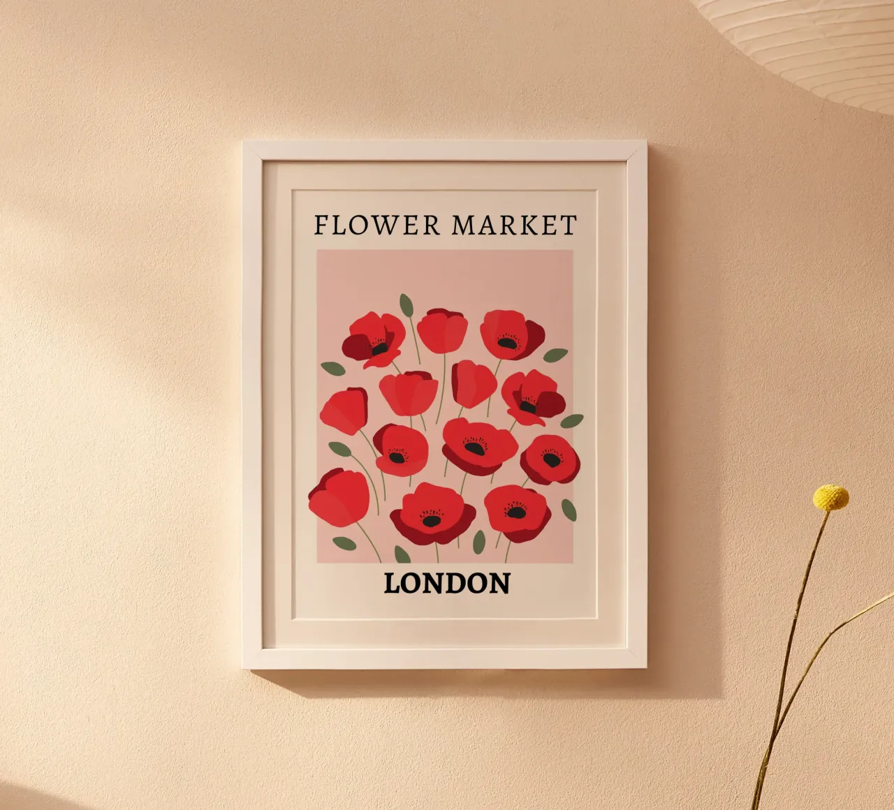 Mercato dei fiori di Londra, design floreale rosso poster con telaio in alluminio da pdigitalprints