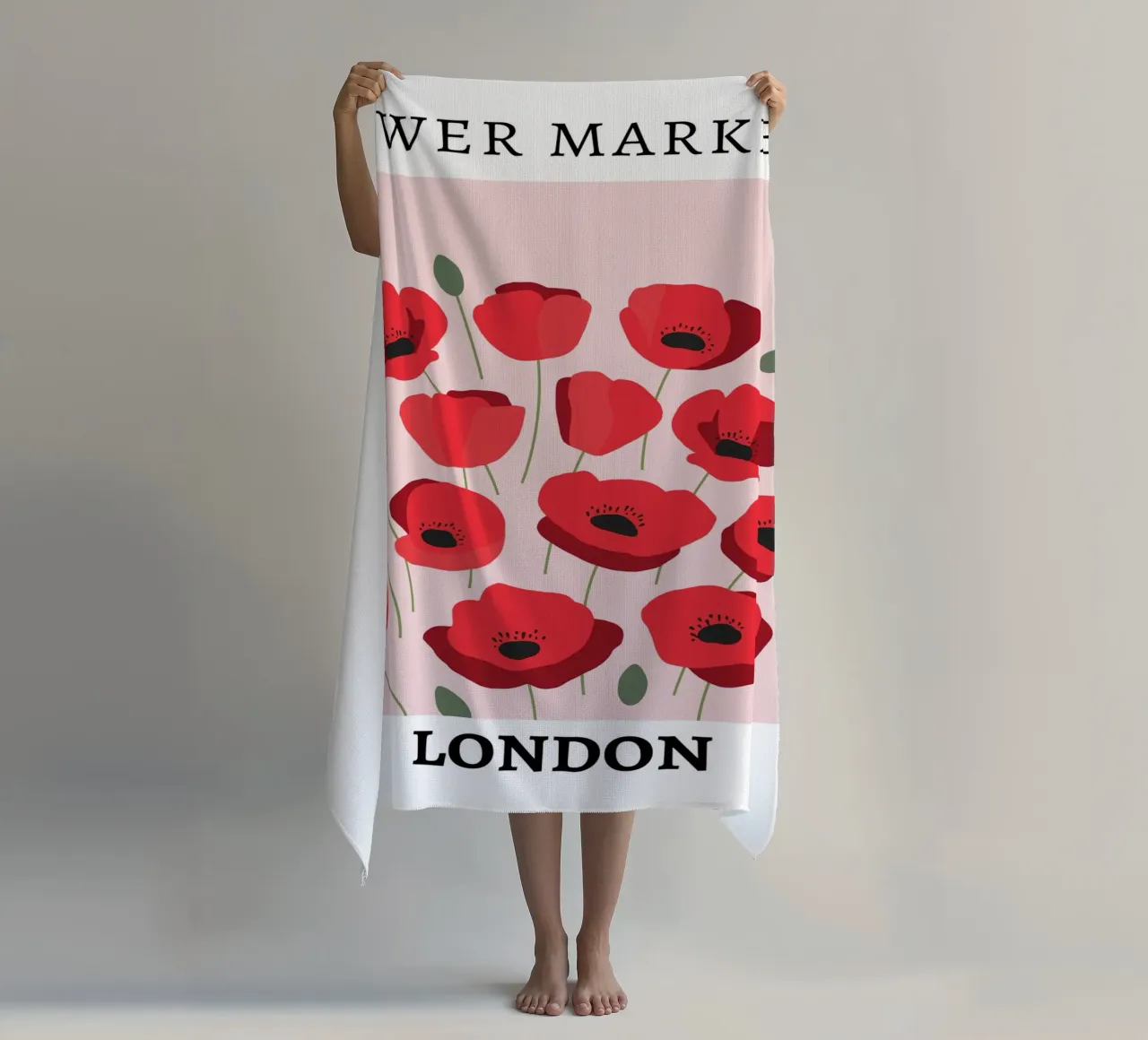 Mercato dei fiori di Londra, design floreale rosso telo mare da pdigitalprints