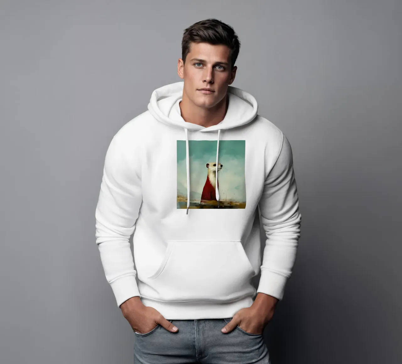 Minimo Stoat 1 felpa con cappuccio da Minimal Animal Art