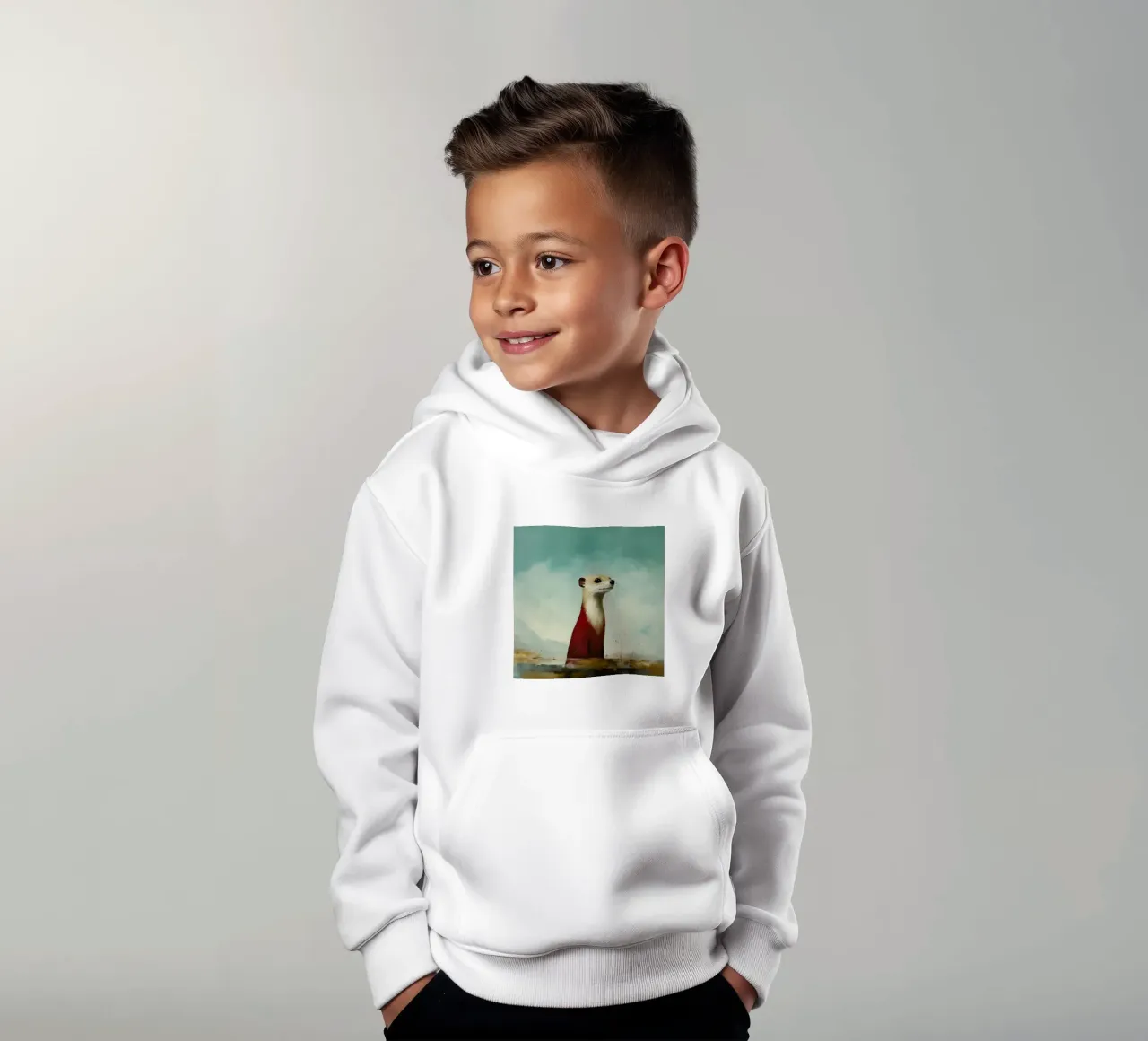 Minimo Stoat 1 felpa bambino con cappuccio da Minimal Animal Art