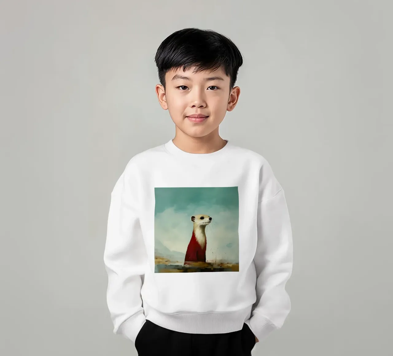 Minimo Stoat 1 felpa bambino da Minimal Animal Art