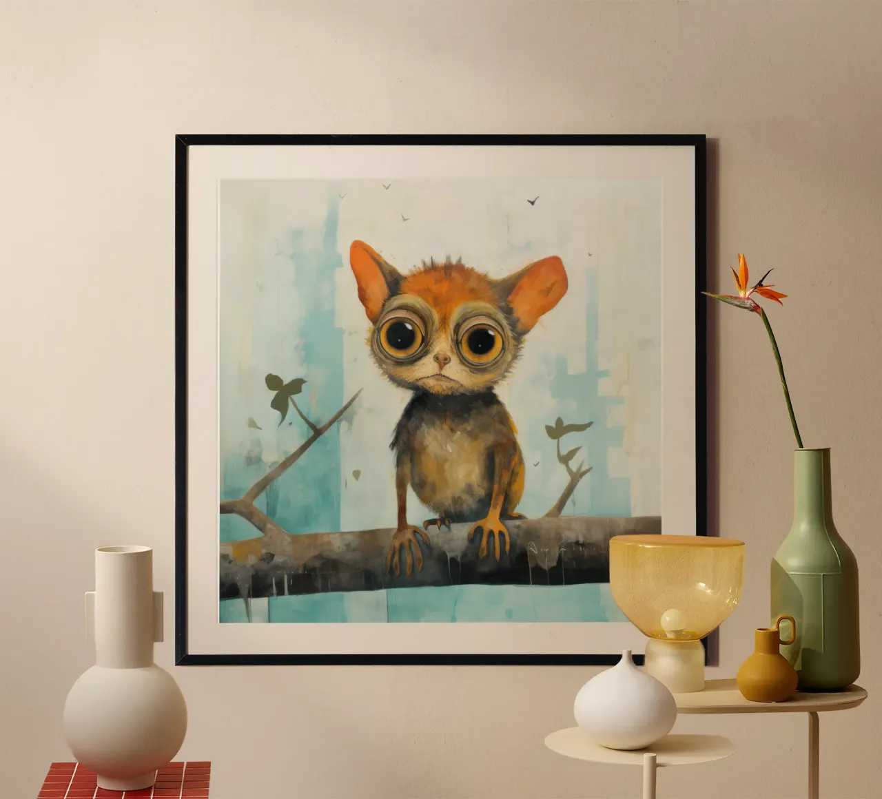 Tarsio minimo 1 poster con telaio in alluminio da Minimal Animal Art