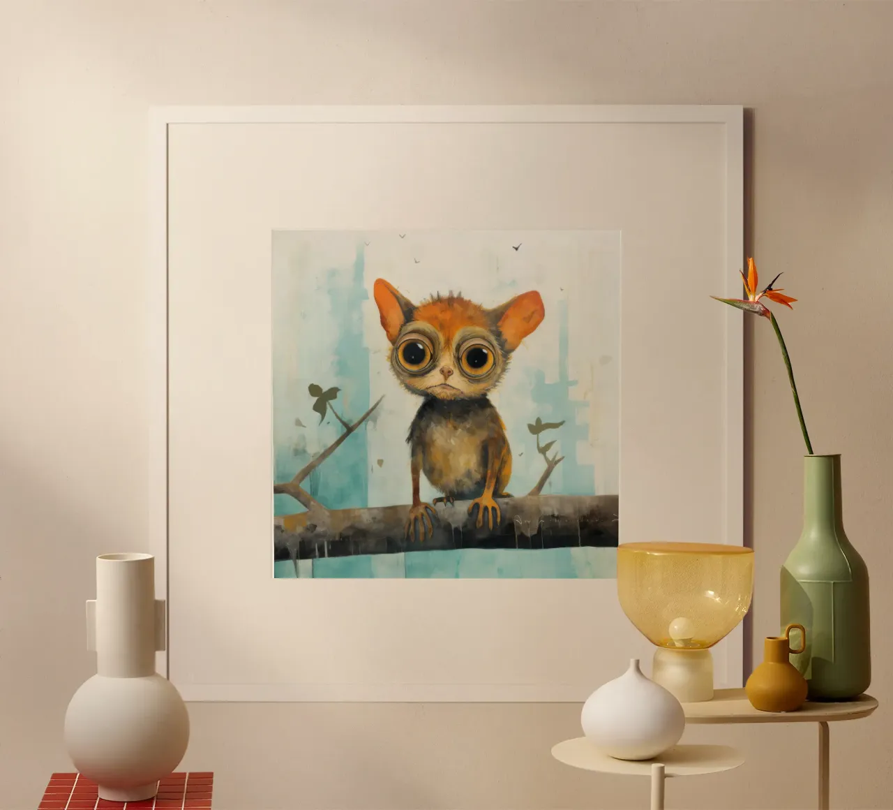 Tarsio minimo 1 poster con telaio in alluminio da Minimal Animal Art