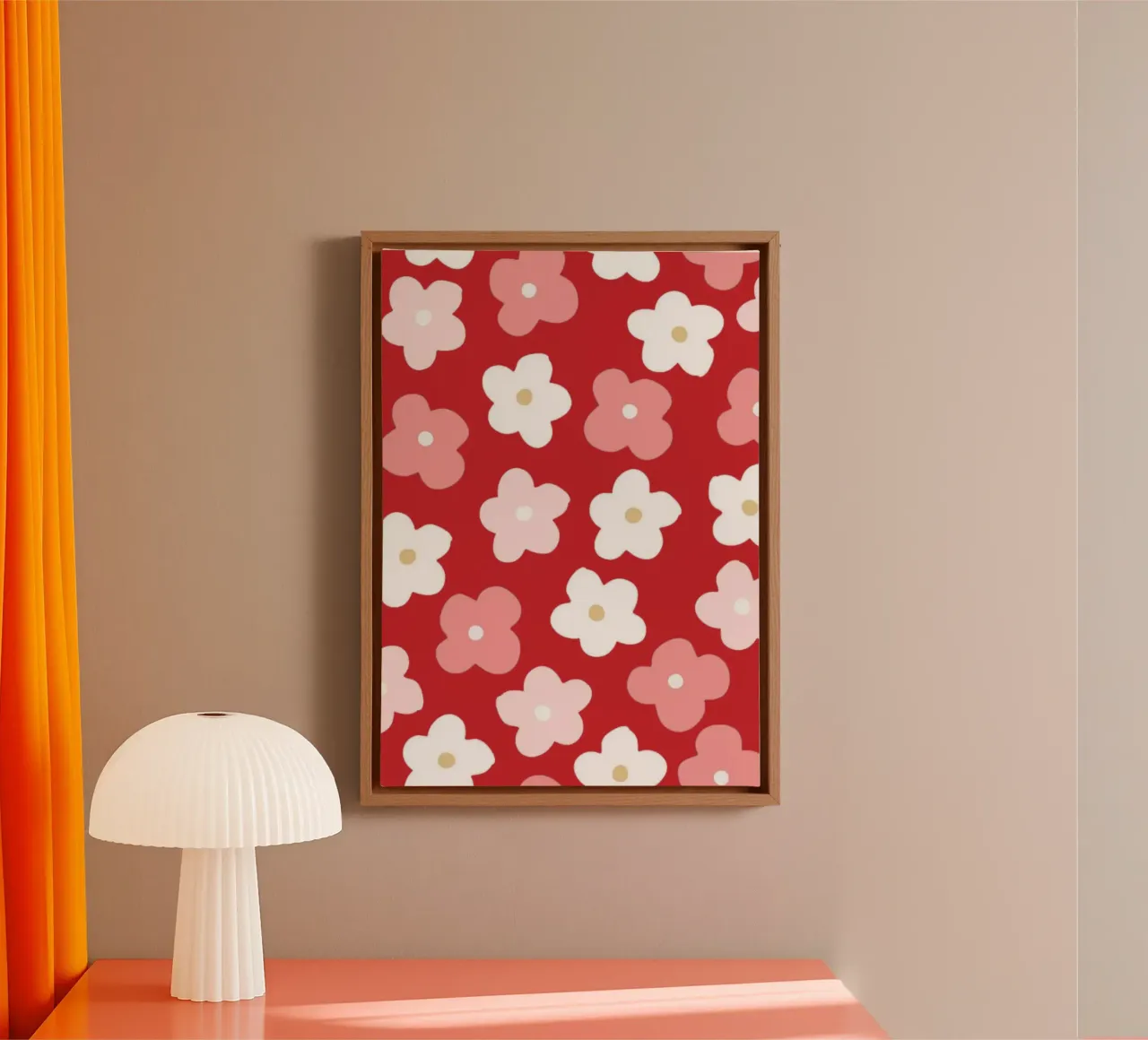 Design floreale preppy rosso tela con Cornice a cassetta da pdigitalprints