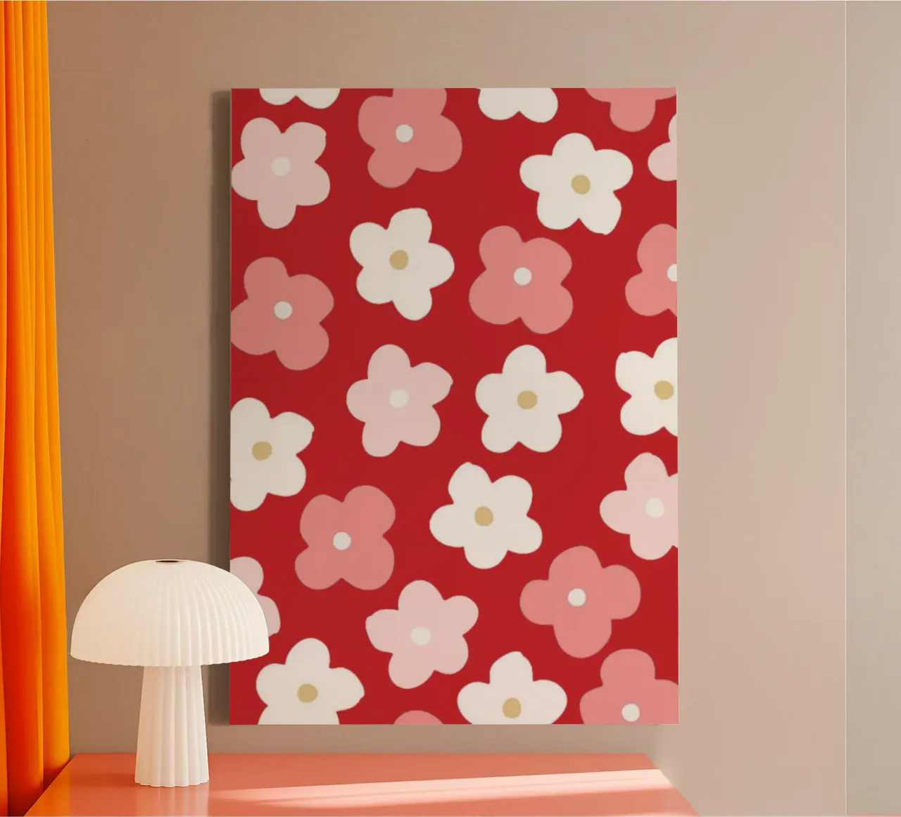Design floreale preppy rosso tela con Cornice a cassetta da pdigitalprints