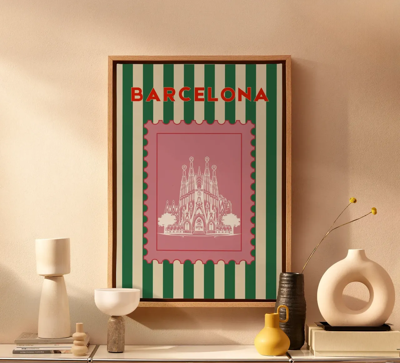 Barcellona Viaggio Design retrò tela con Cornice a cassetta da pdigitalprints