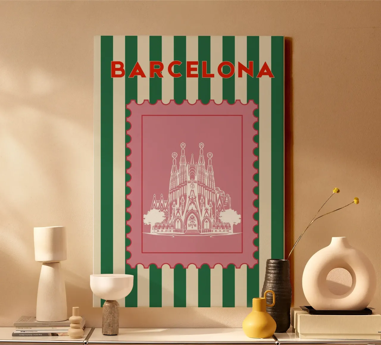 Barcellona Viaggio Design retrò tela con Cornice a cassetta da pdigitalprints