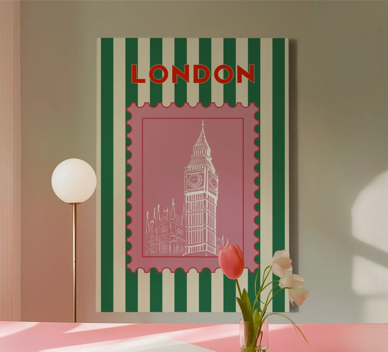 Londen Retro Reisontwerp canvas met Baklijst van pdigitalprints