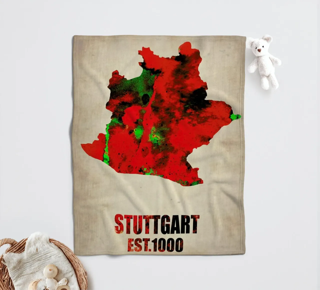 Stuttgart Watercolor Map coperta in pile da Naxart