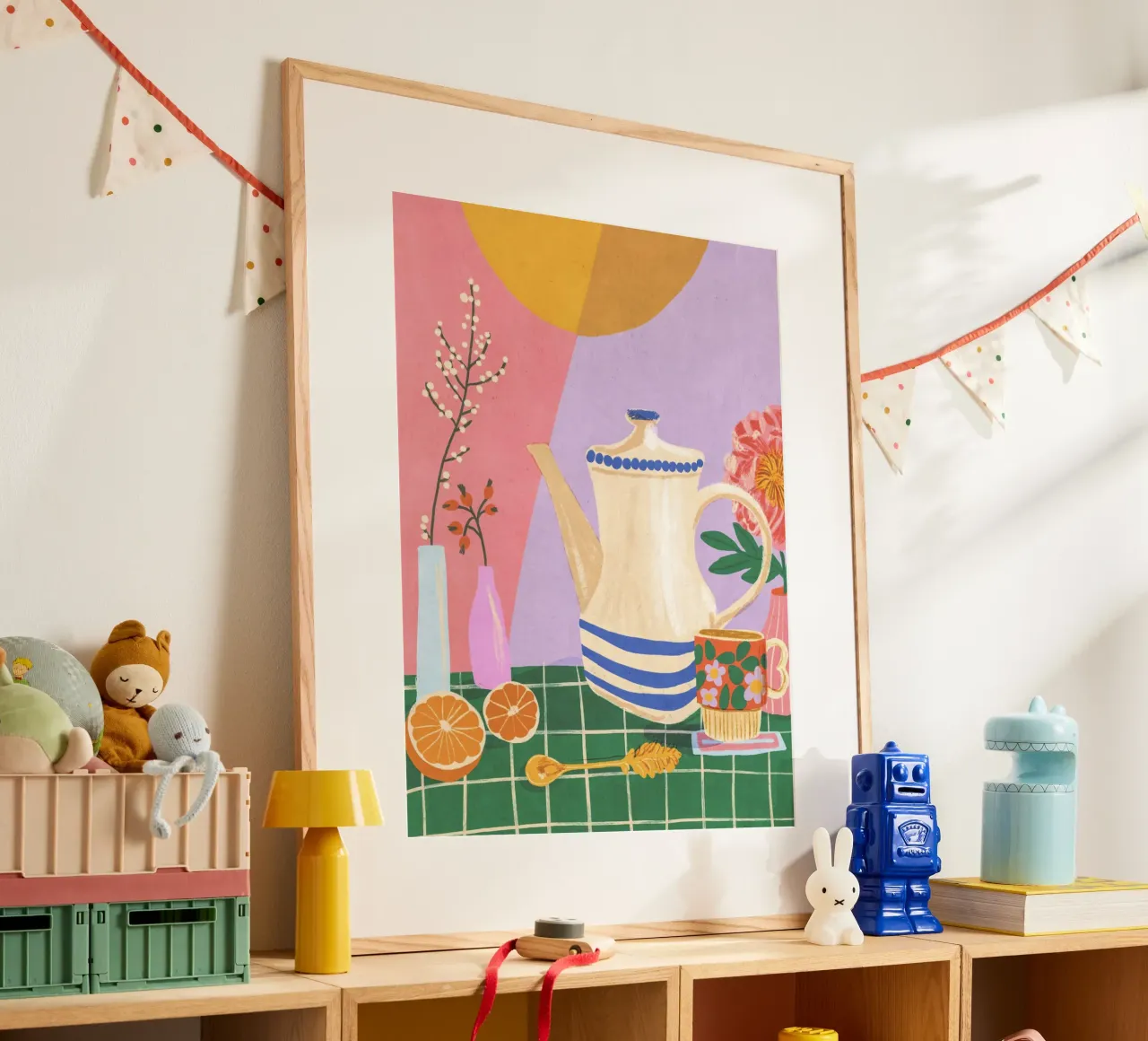 Pink still life poster con telaio in legno da GigiRosado