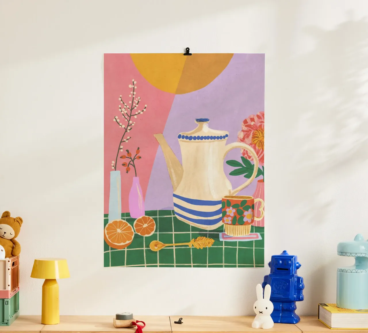 Pink still life poster con telaio in legno da GigiRosado