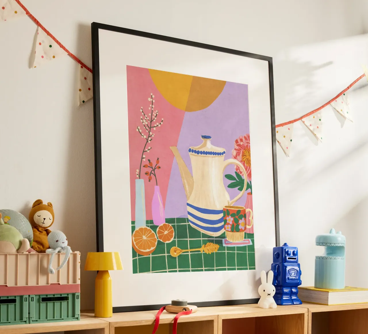 Pink still life poster con telaio in legno da GigiRosado