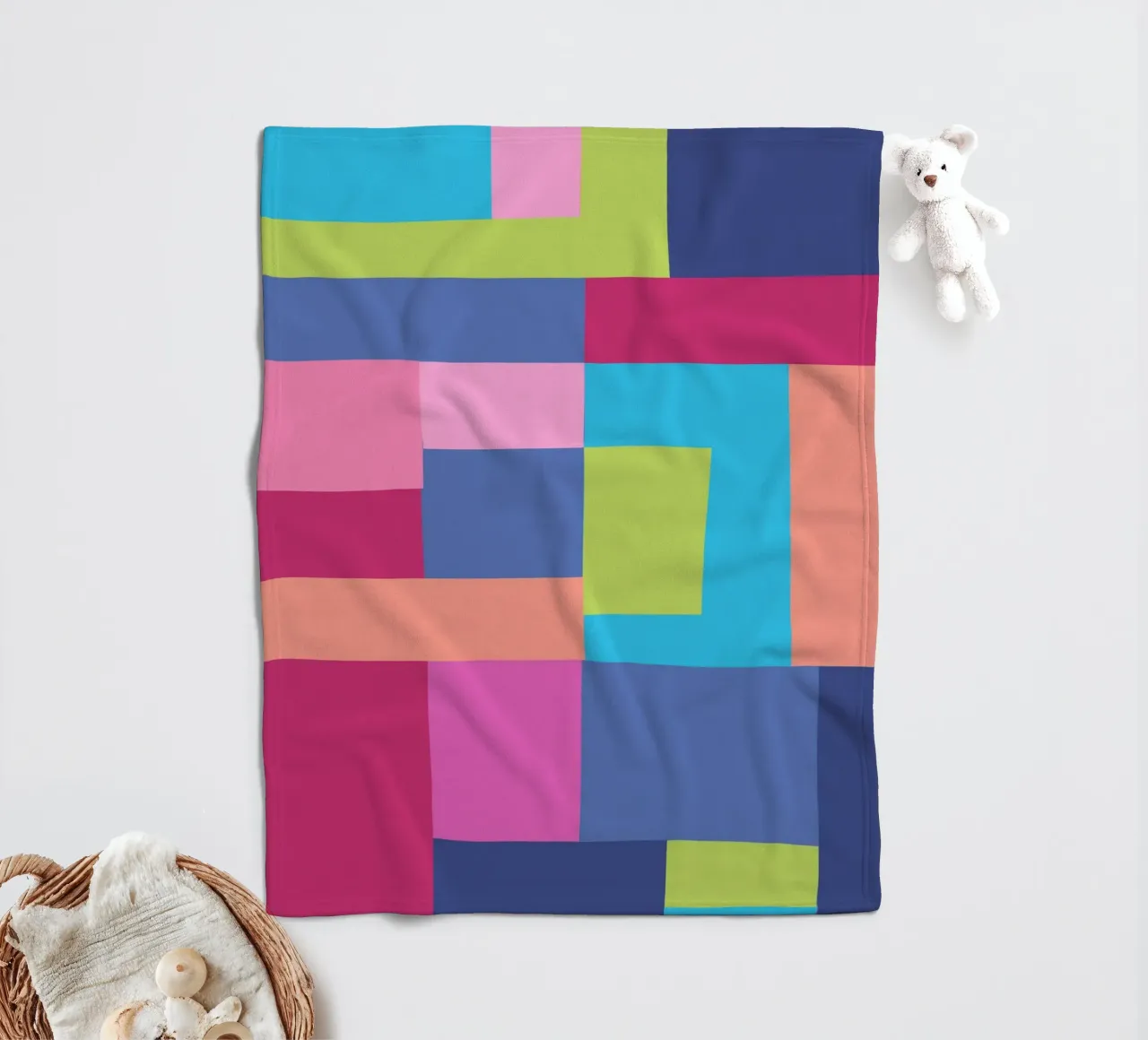 Mosaic Brights 7 | Color Blocking | Burgundy Navy Aqua Lime coperta in pile da sabidussi