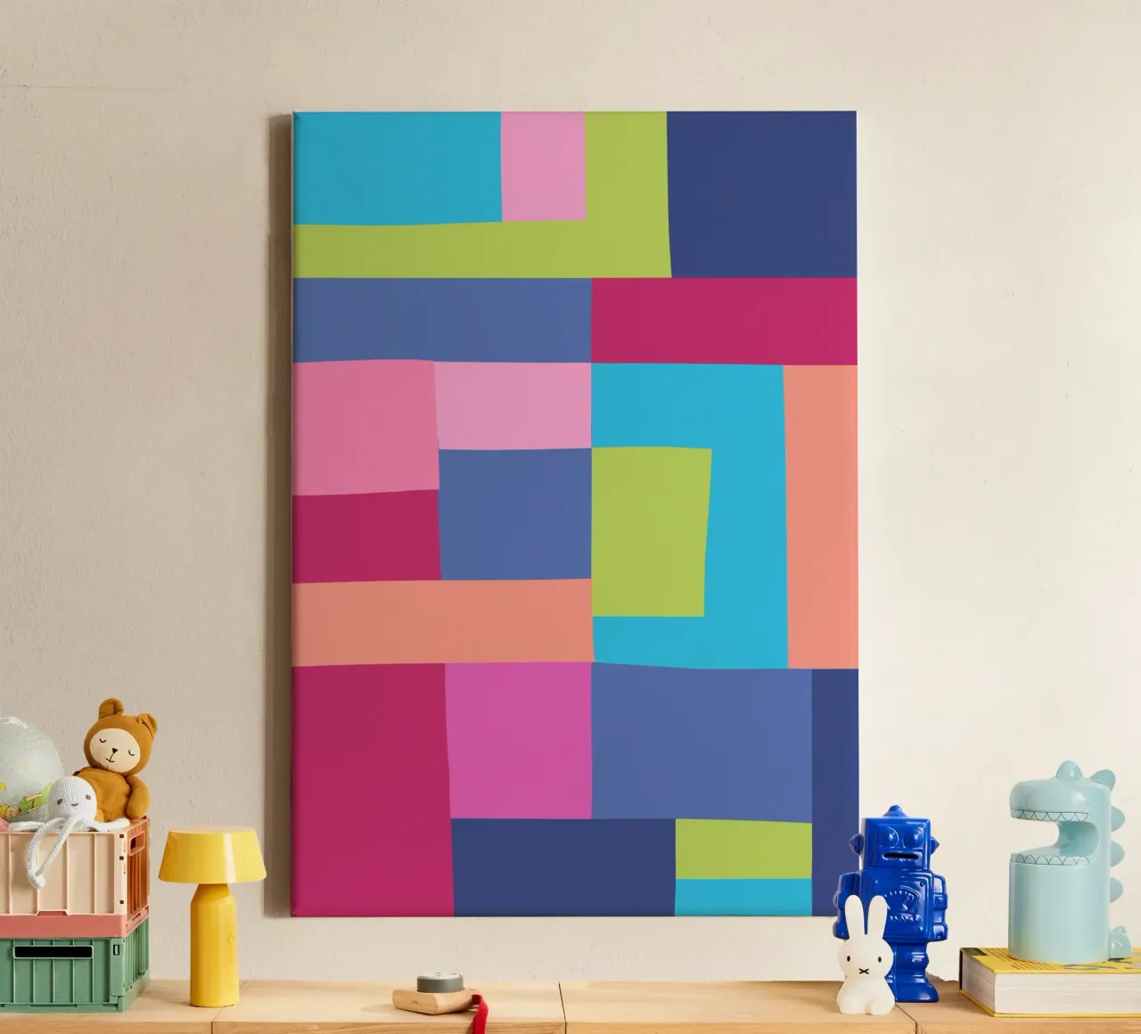 Mosaic Brights 7 | Color Blocking | Burgundy Navy Aqua Lime tela con Cornice a cassetta da sabidussi