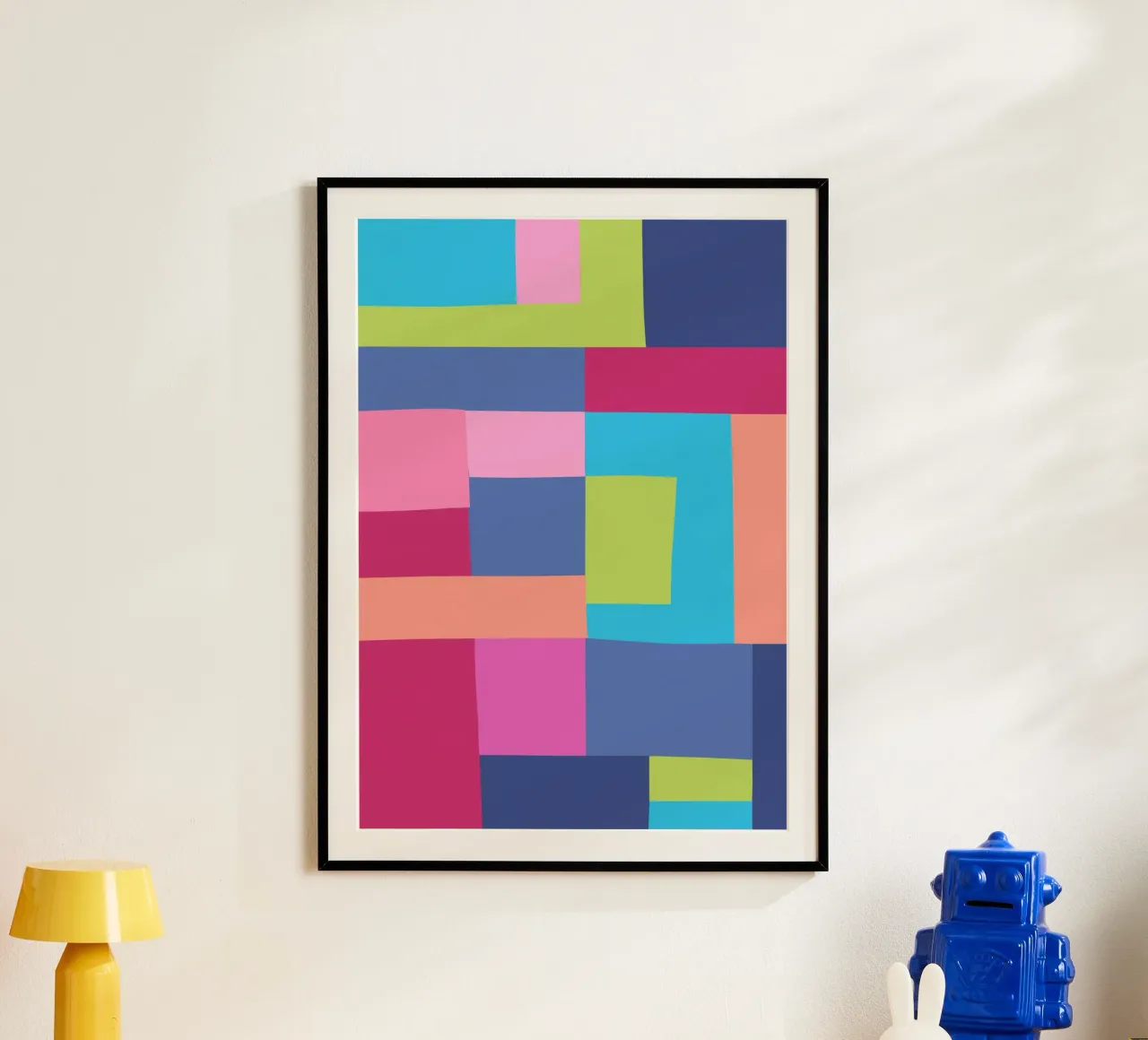 Mosaic Brights 7 | Color Blocking | Burgundy Navy Aqua Lime poster con telaio in alluminio da sabidussi
