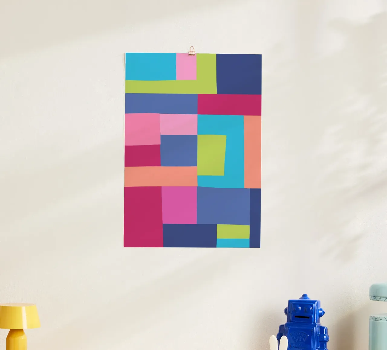 Mosaic Brights 7 | Color Blocking | Burgundy Navy Aqua Lime poster con telaio in alluminio da sabidussi