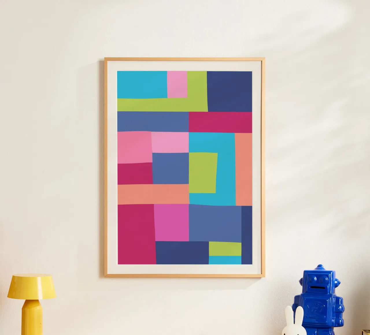 Mosaic Brights 7 | Color Blocking | Burgundy Navy Aqua Lime poster con telaio in alluminio da sabidussi