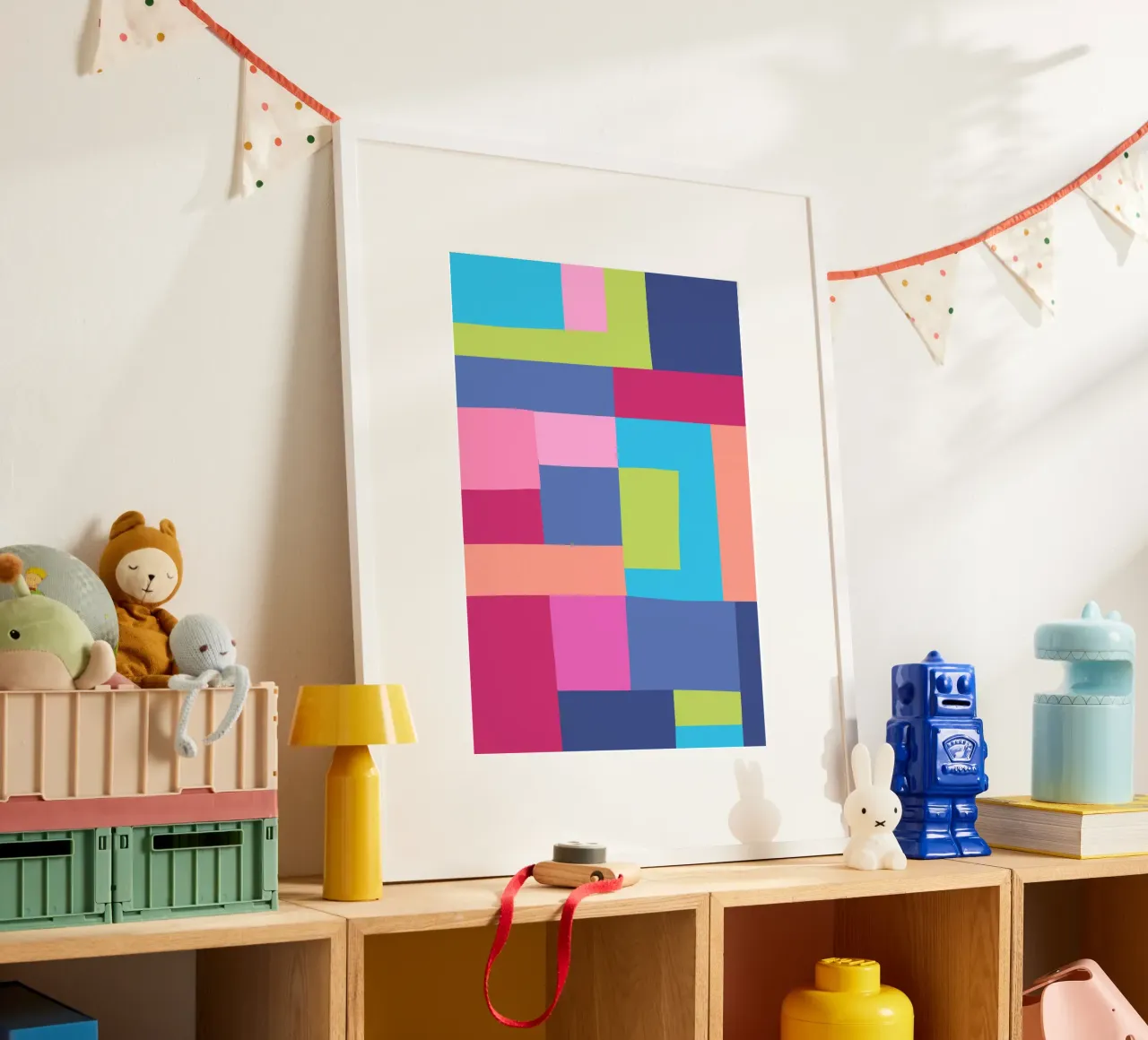 Mosaic Brights 7 | Color Blocking | Burgundy Navy Aqua Lime poster con telaio in alluminio da sabidussi