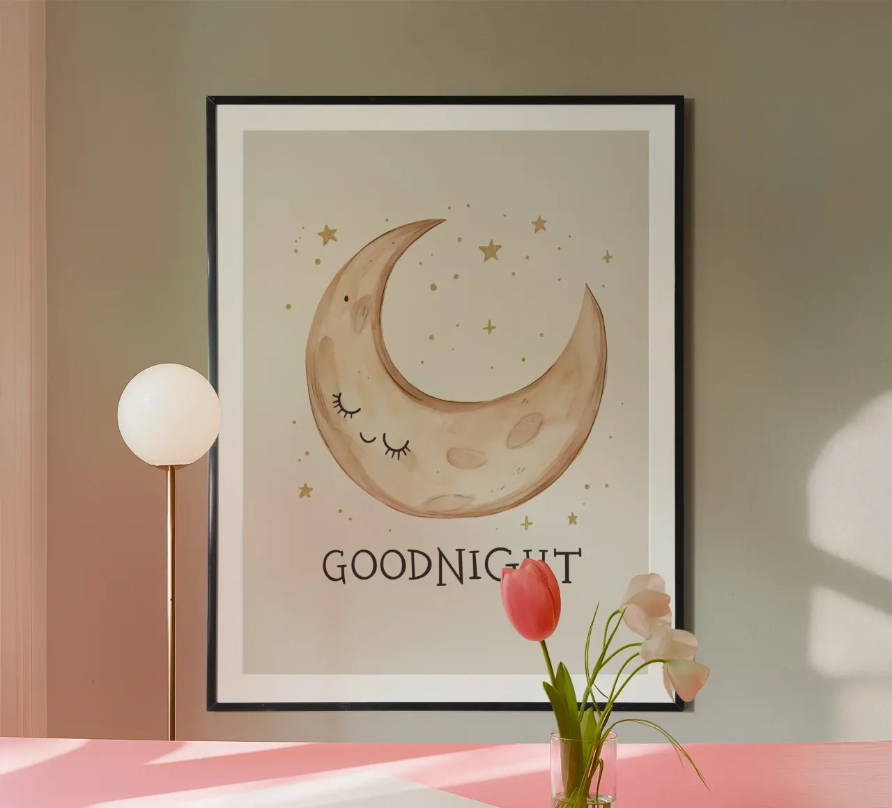 Buonanotte - Poster lunare rilassante per la camera dei bambini poster con telaio in alluminio da KidzStudio