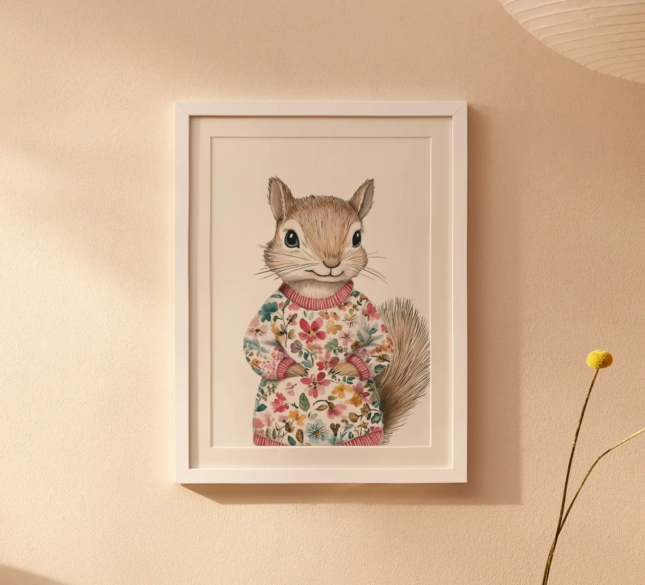 Écureuil à fleurs - Poster d'un adorable animal de la forêt pour la chambre d'enfant poster avec cadre en bois de KidzStudio